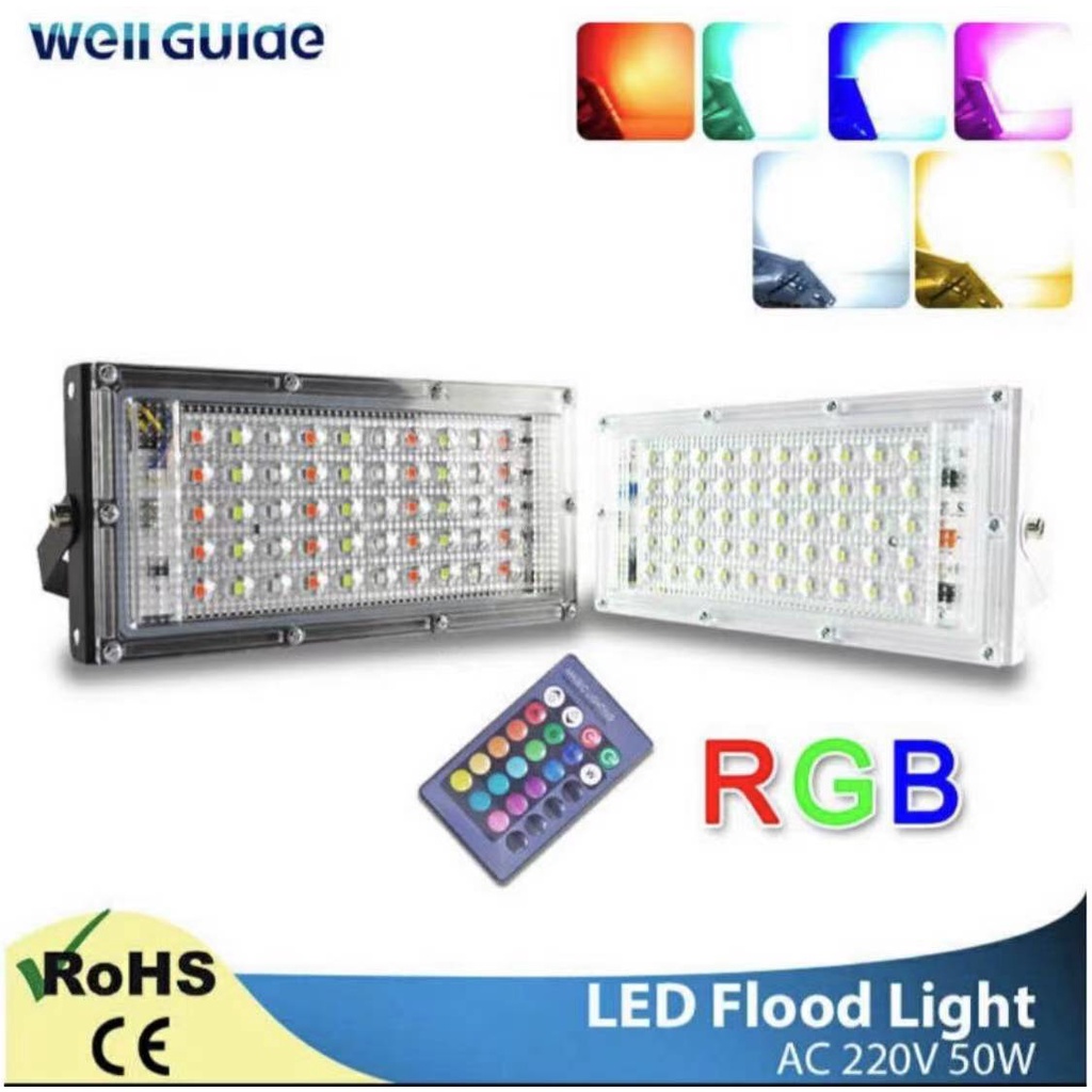 LAMPU SOROT LED RGB 50W 220V / WARNA WARNI LED SOROT REMOT 50WATT