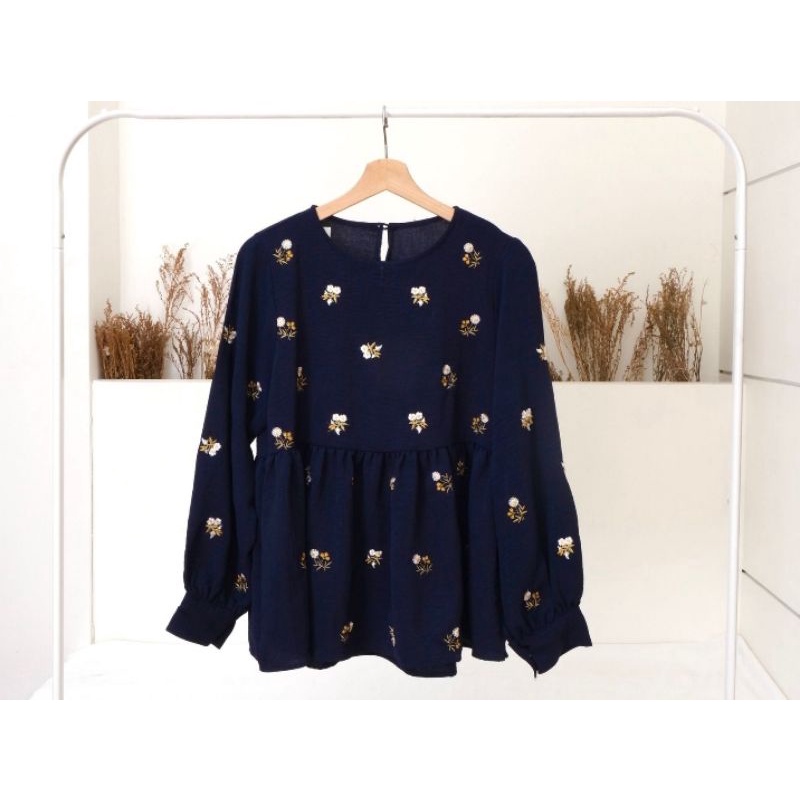 atasan wanita lengan panjang tunik motif bunga