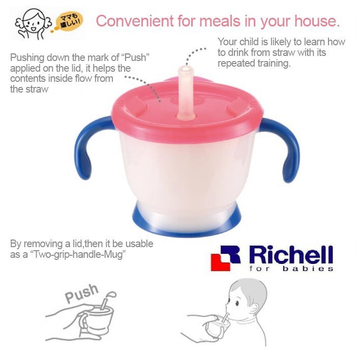 Richell AQ Straw Training Mug R / Gelas training anak Botol minum anak