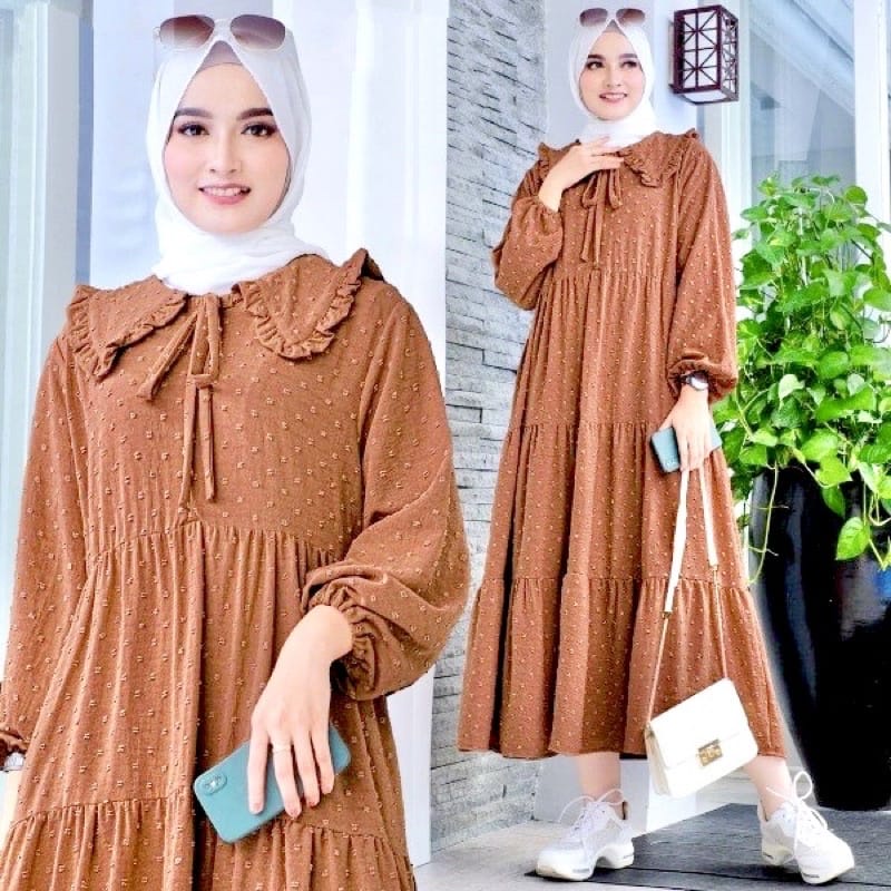 Midi Dress ZULFA - Baju Gamis Wanita Midi Dress Muslim Uragiry Dotty - Dress Wanita - Dress Kondangan - Dress Pesta