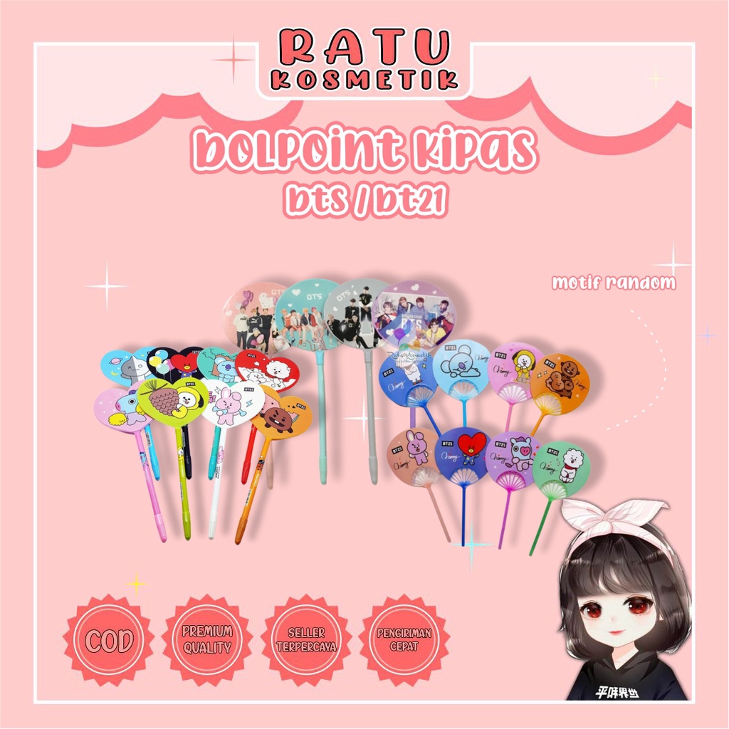 ❤ RATU ❤ Bolpoin | Pulpen Kipas Lucu | Kipas BTS | Ballpoint BT21 | Pena Bulpen