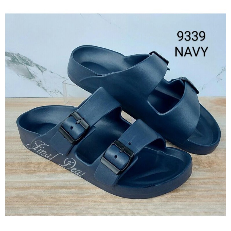 Sandal Slide Pria 2 Strap, Sendal Selop Karet Anti Slip Korean Slip On