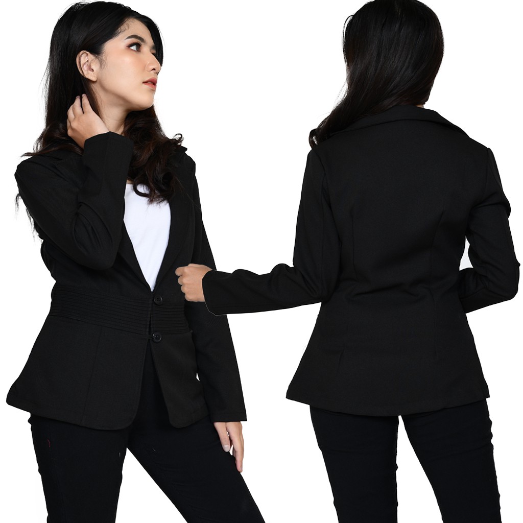 Blezer, Blazer Hitam Wanita Kerja Kantor Formal Lengan Panjang Model Obnaisel atau Rempel