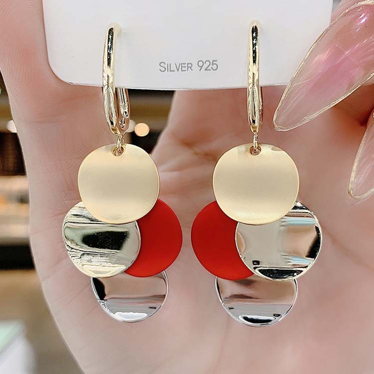 Anting Tusuk Gantung Bahan Sterling Silver 925 Desain Lingkaran Hias Sequin Gaya Korea Untuk Wanita