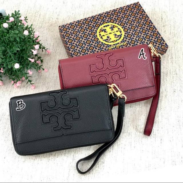 Tory Burch Thea Multi-Gusset Zip Wallet tas original authentic asli dompet purse maroon hitam black