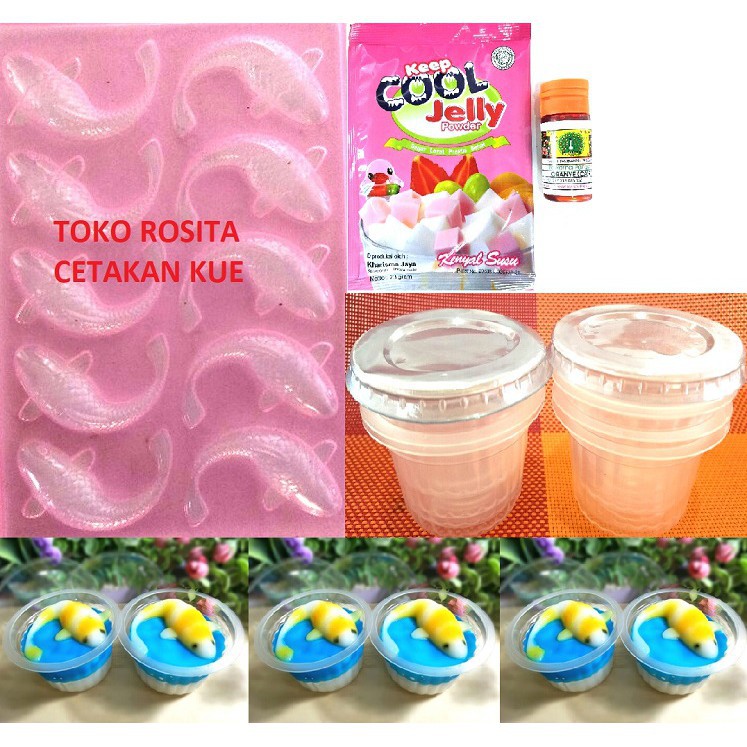 Set Cetakan Puding Koi Jelly Susu Cup Plastik Dan Pewarna Orange CK191