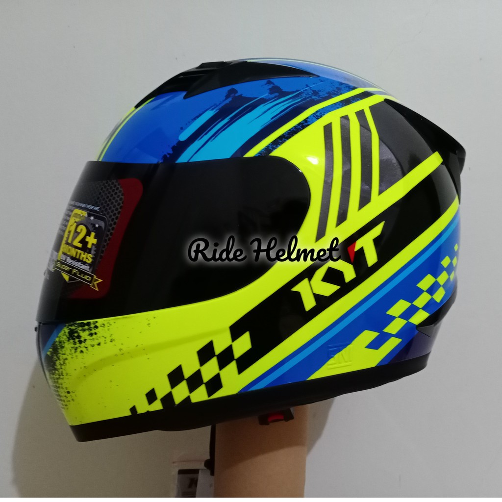 Helm Full Face KYT R10 Seri 4 Yellow Fluo Blue New Original Helm Touring Kuning Biru