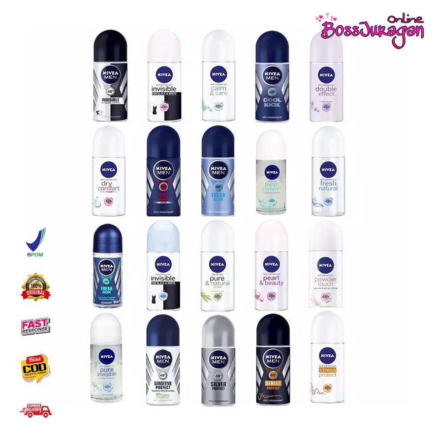 (BOSS) NIVEA Deodorant Roll On Men | Women | Black &amp; White | Whitening | Hijab Fresh | 25ml , 50ml