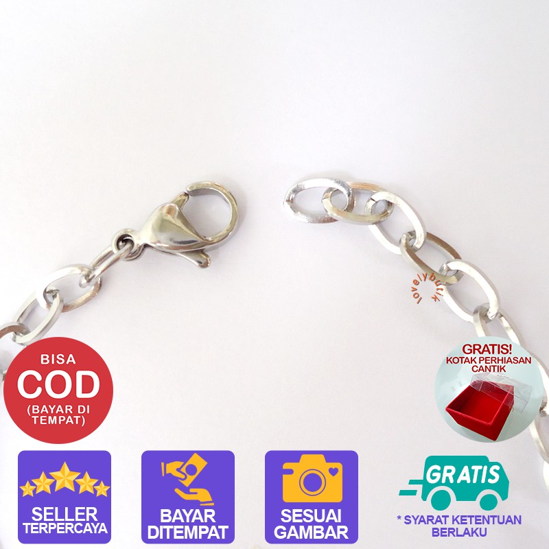 Lovelybutik Gelang Titanium Asli  Anti Luntur  Sans4 Gelang Titanium Wanita Uk.18 BONUS KOTAK