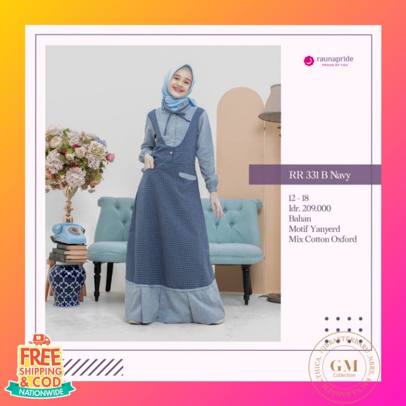 Gamis Remaja tanggung Rauna Terbaru RR 330 B NAVY/RR 331 B Coklat/ Dress Remaja/Baju muslim anak rem