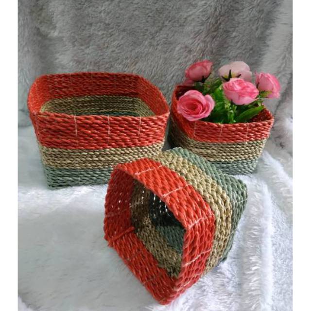 Cover pot anyaman kotak/pot anyam kotak/keranjang seagrass/keranjang anyam murah