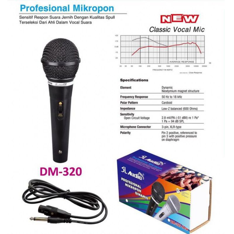 Rp30.000Mic Kabel SLAudio DM-320 / Mikrofon Kabel / Mic murah / Microphone/Mic berkwalitas/mic halus
