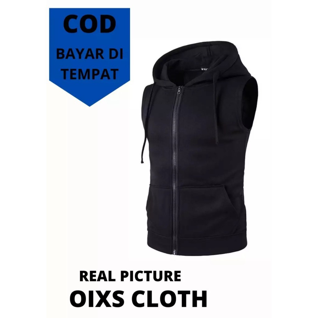 Jaket rompi pria keren rompi polos katun fleece tebal - oixs cloth