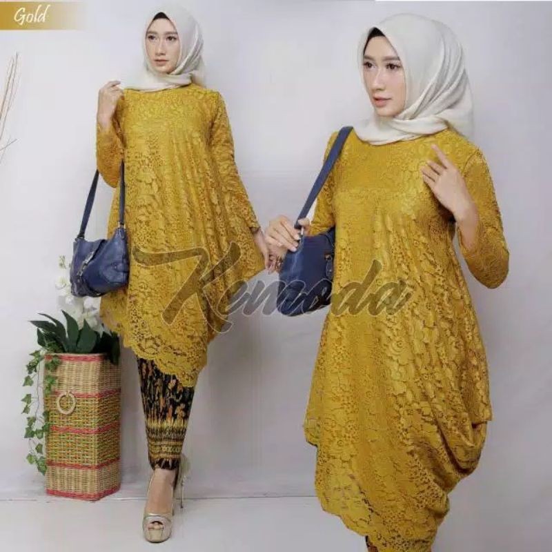 (Setelan Kebaya) kebaya Tunik Miring Brokat gold