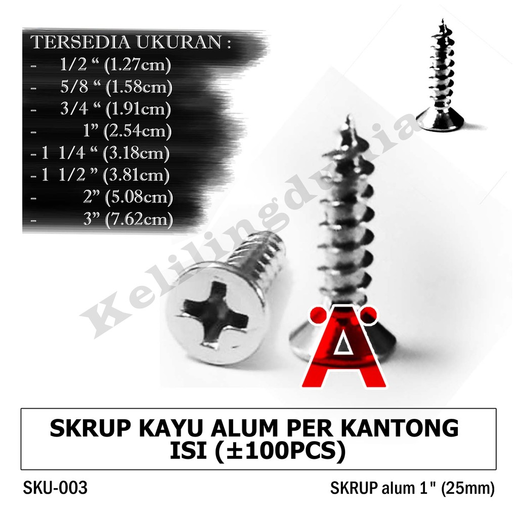 Skrup 6x1" (100bh) Aluminium Kayu Triplek Papan Engsel Trapes Lemari