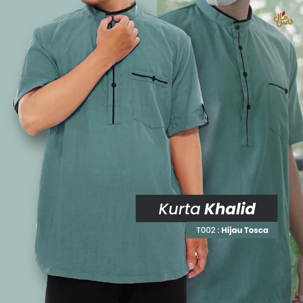 Baju Koko Kurta Pria Dewasa Lengan Pendek Bahan Katun KHALID Gratis Peci Rajut