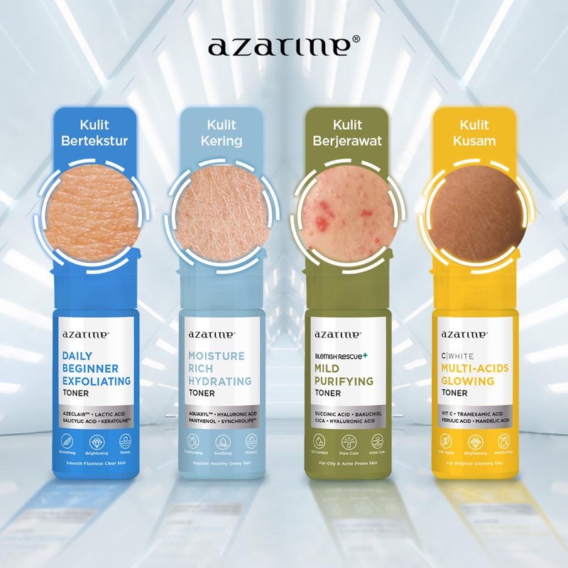 AZARINE Toner All Series Indonesia / Multi Acids Glowing Moisture Rich Hydrating Daily Beginner Exfoliating Mild Purifying / C White Blemish Rescue Easy / Facial Wash Essence Serum Ampoule Day Night Eye Cream Sunscreen Mask Masker Lip Nail Hair Acne Face