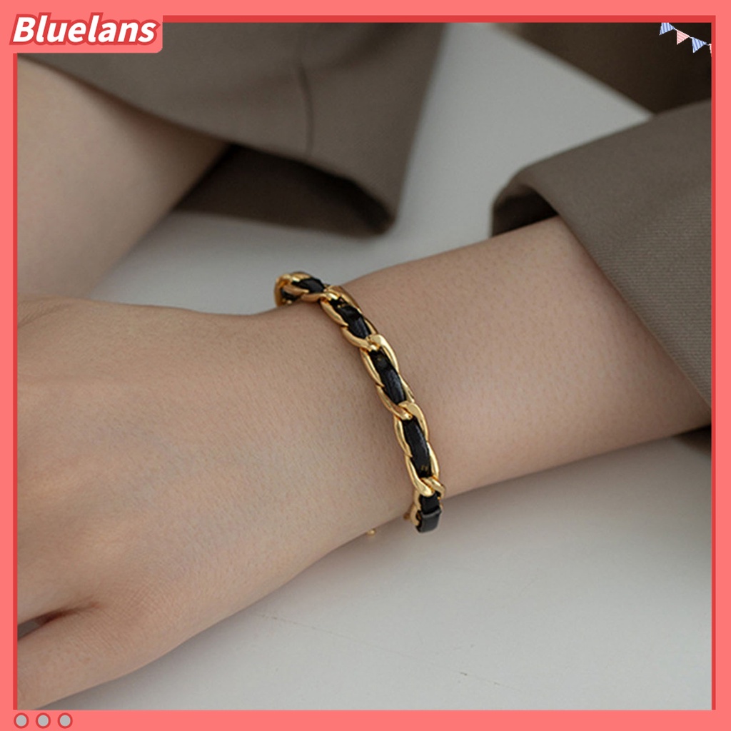 Gelang Bahan Kulit Imitasi Model Kepang Adjustable Gaya Retro Untuk Wanita