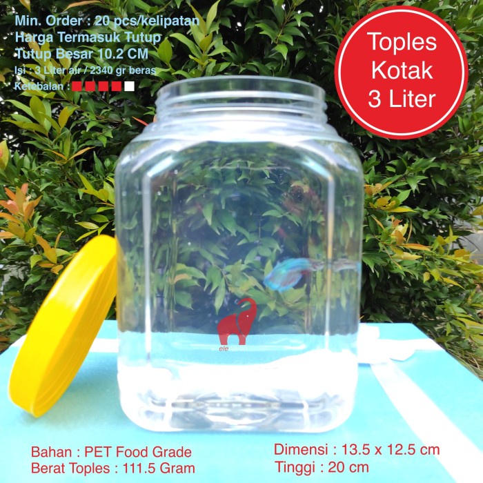 Makanan-Toples- Toples Plastik Kotak Ikan Cupang 3 Liter Tebal -Toples-Makanan.