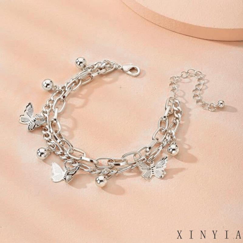 Xia.id Gelang Tangan Wanita Model Manik Butterfly Ball Rumbai Lapis Ganda