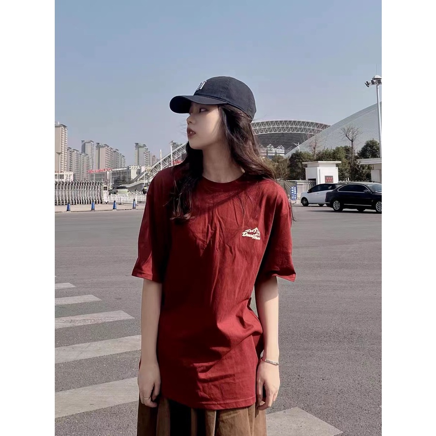 【 Penawaran Istimewa 】Kaos Atasan Wanita Wine Red Premium / Import Fashion T-shirt Tee / Kerah Bulat Baru Original Baju Atasan Wanita