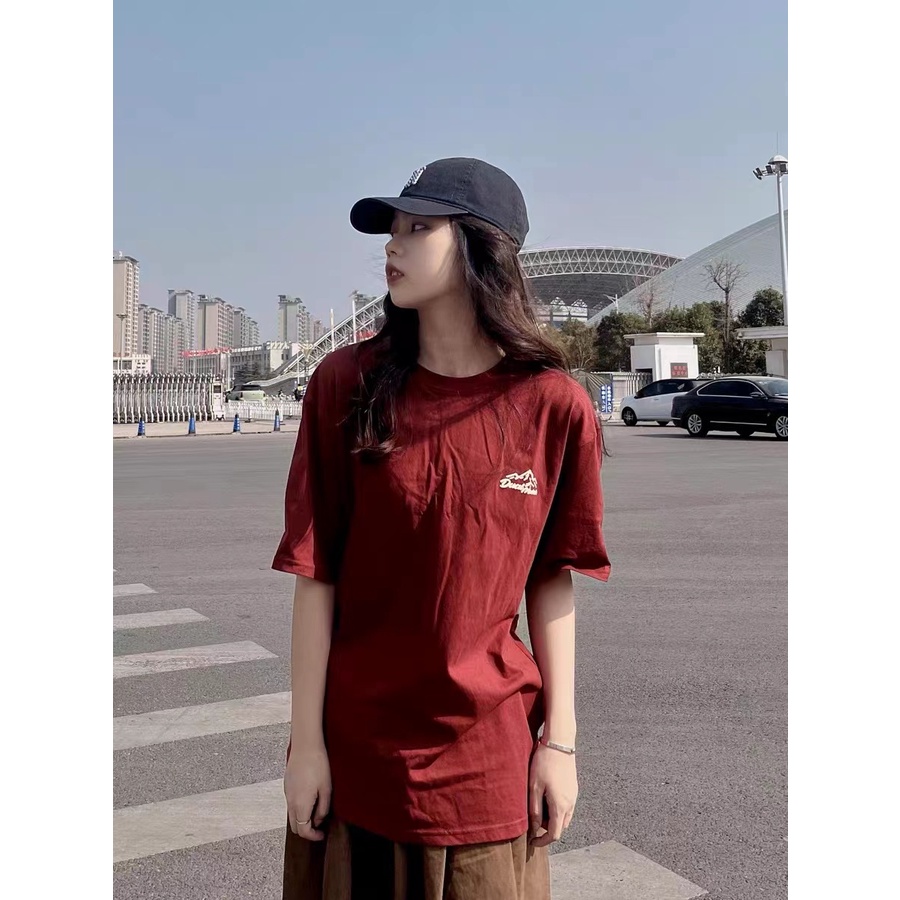 【 Penawaran Istimewa 】Kaos Atasan Wanita Wine Red Premium / Import Fashion T-shirt Tee / Kerah Bulat Baru Original Baju Atasan Wanita