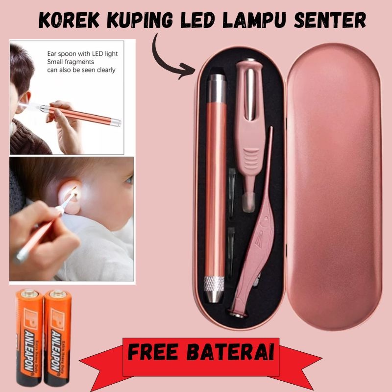 Alat Pembersih Telinga LED Lampu Senter | Korek Kuping Anak Bayi dan Dewasa Bahan Stainless Steel Anti Karat F759