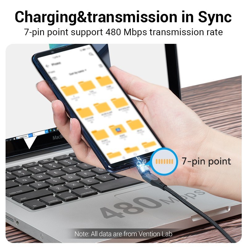 Vention CQX Kabel USB-C Magnetic USB Type C 580 Degree Rotation