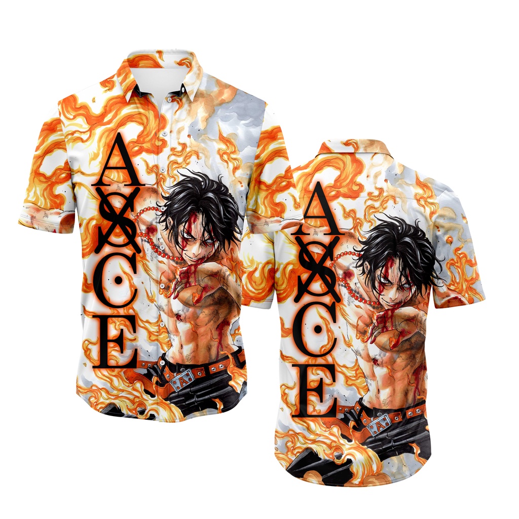 KEMEJA ANIME EDITION ONE PIECE PORTGAS D. ACE FULLPRINT LIMITED STOCK