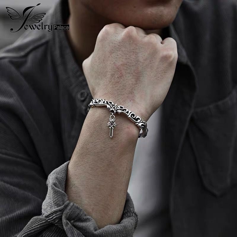 Gelang 925 Silver Desain Bintang Lima Sudut Gaya Vintage Untuk Pria