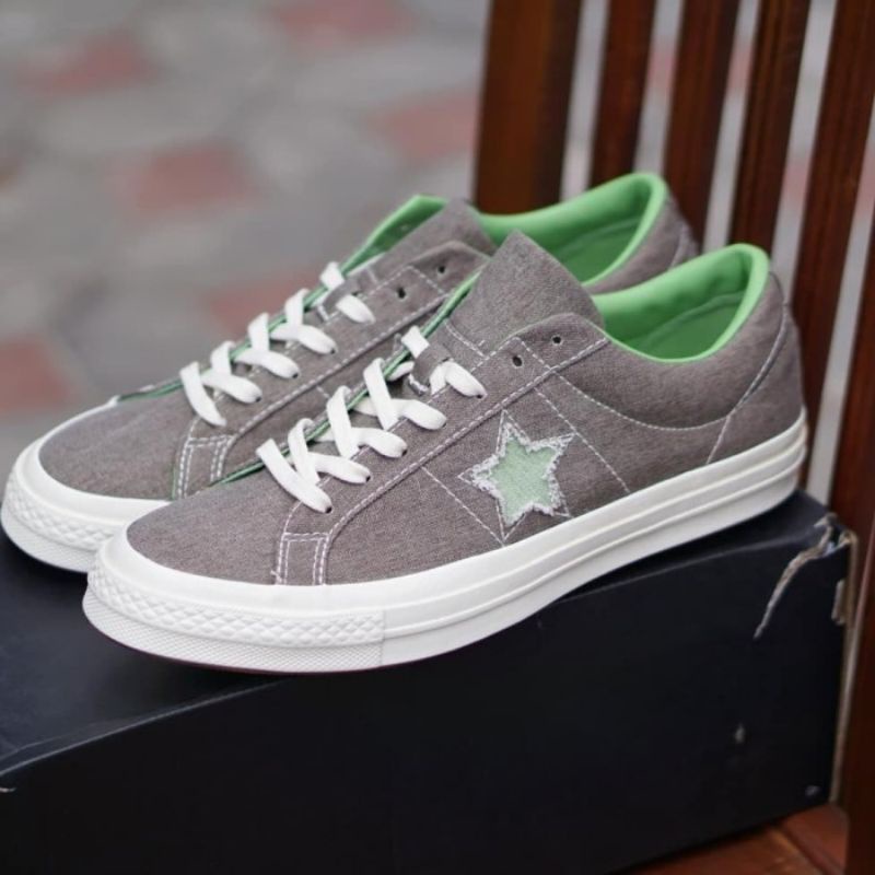 ORIGINAL Converse One Star Ox Green Grey White Sepatu Sneakers Pria BNIB