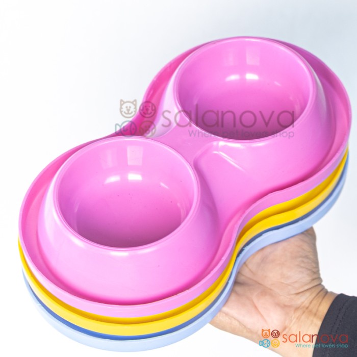 Double Bowl Bulat Tempat Makan Kucing, Anjing, kelinci Anti Semut