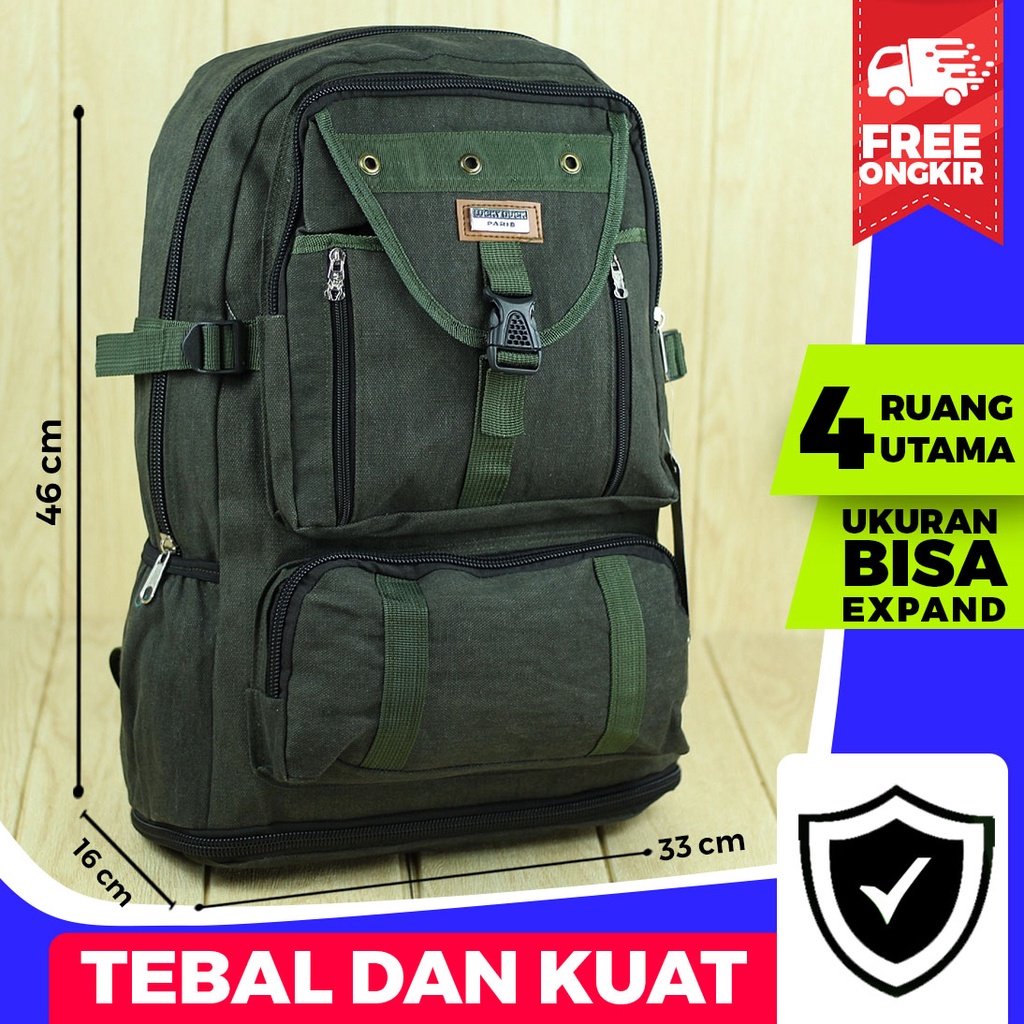 Tas Punggung Kanvas Susun Hijau Tua Back Pack Pria Laki Laki Trendy Murah Berkualitas