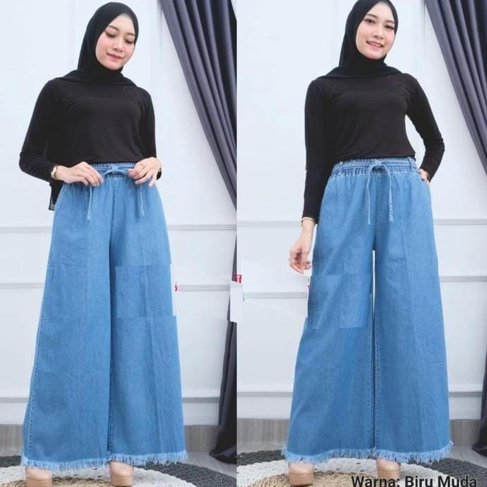 HIGH WAIST KULOT JEANS RAWIS / CELANA JEANS BAWAH RAWIS WANITA / CELANA KULOT JEANS WASHED RAWIS ‣ T