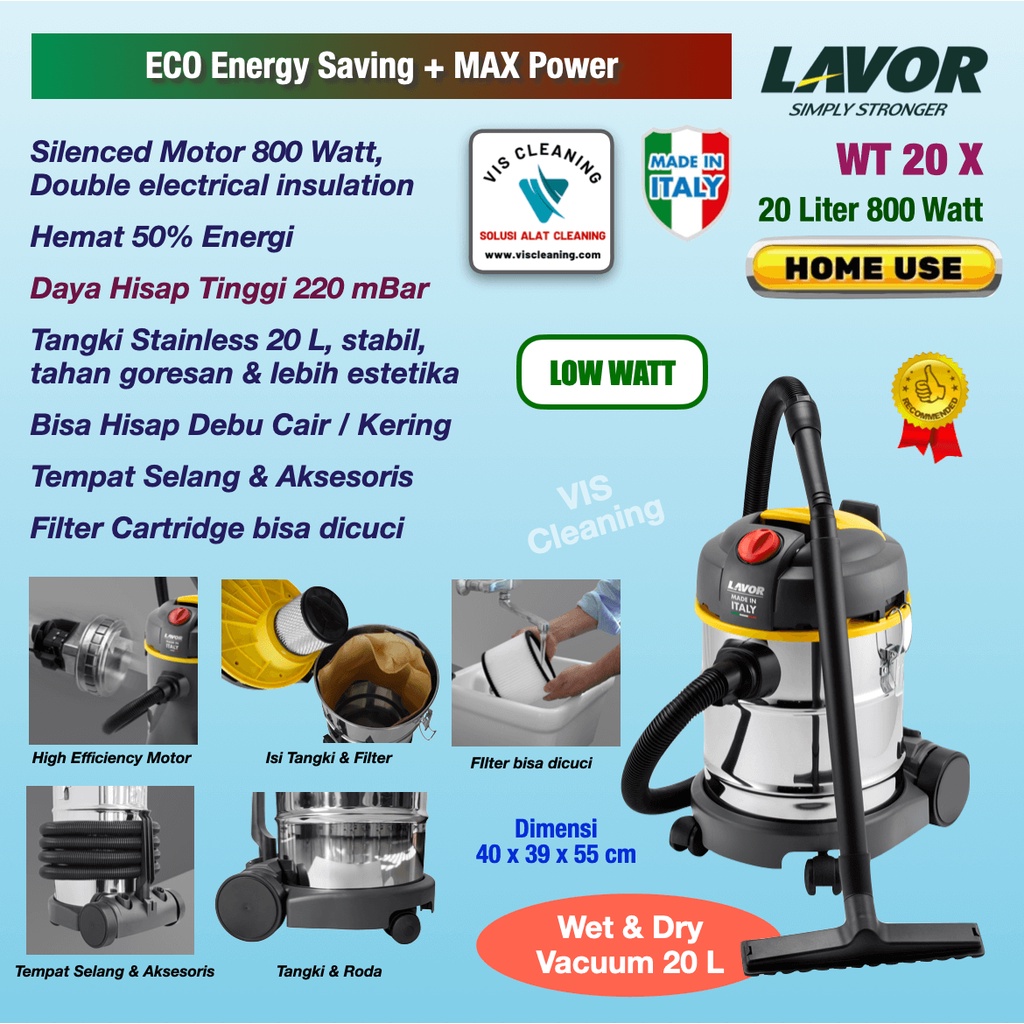 Vacuum Cleaner 20 L Low Watt High Power - Lavor WT 20 X