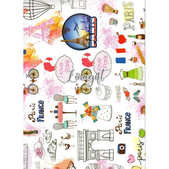 ( 5 Lembar ) KERTAS KADO SR GLOSY - GIFT WRAPPING PAPER LONDON PARIS BIG BEN MENARA EIFEL CLASSIC FANCY VINTAGE