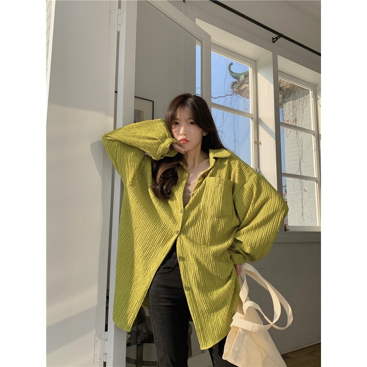 Crinkle Blouse Oversize Kemeja Terbaru Lengan Panjang Korean Style