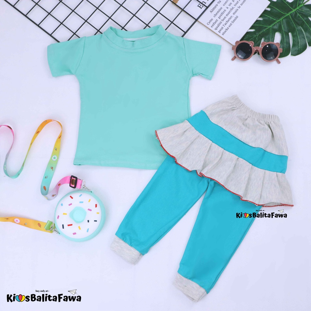 Setelan Zahra uk Bayi - 4 Tahun / Baju Anak Perempuan Celana Panjang Setelan Umbrella Pants Kaos Polos