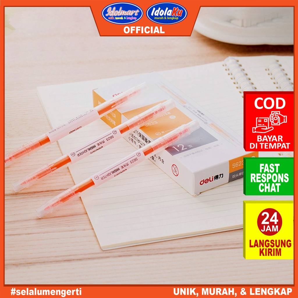 IDOLMART Deli Highlighter 6-Warna Candy S731 / Orange /pcs Deli Surabaya