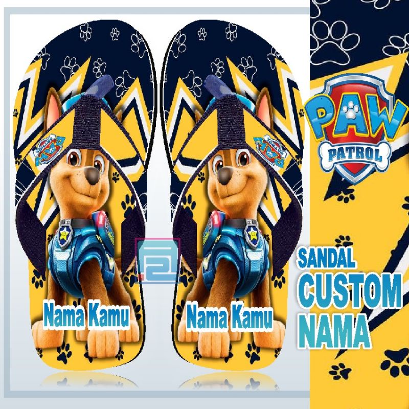 Sandal Costum Nama Karakter Paw Patrol Anak/Dewasa free Custom Suka Suka