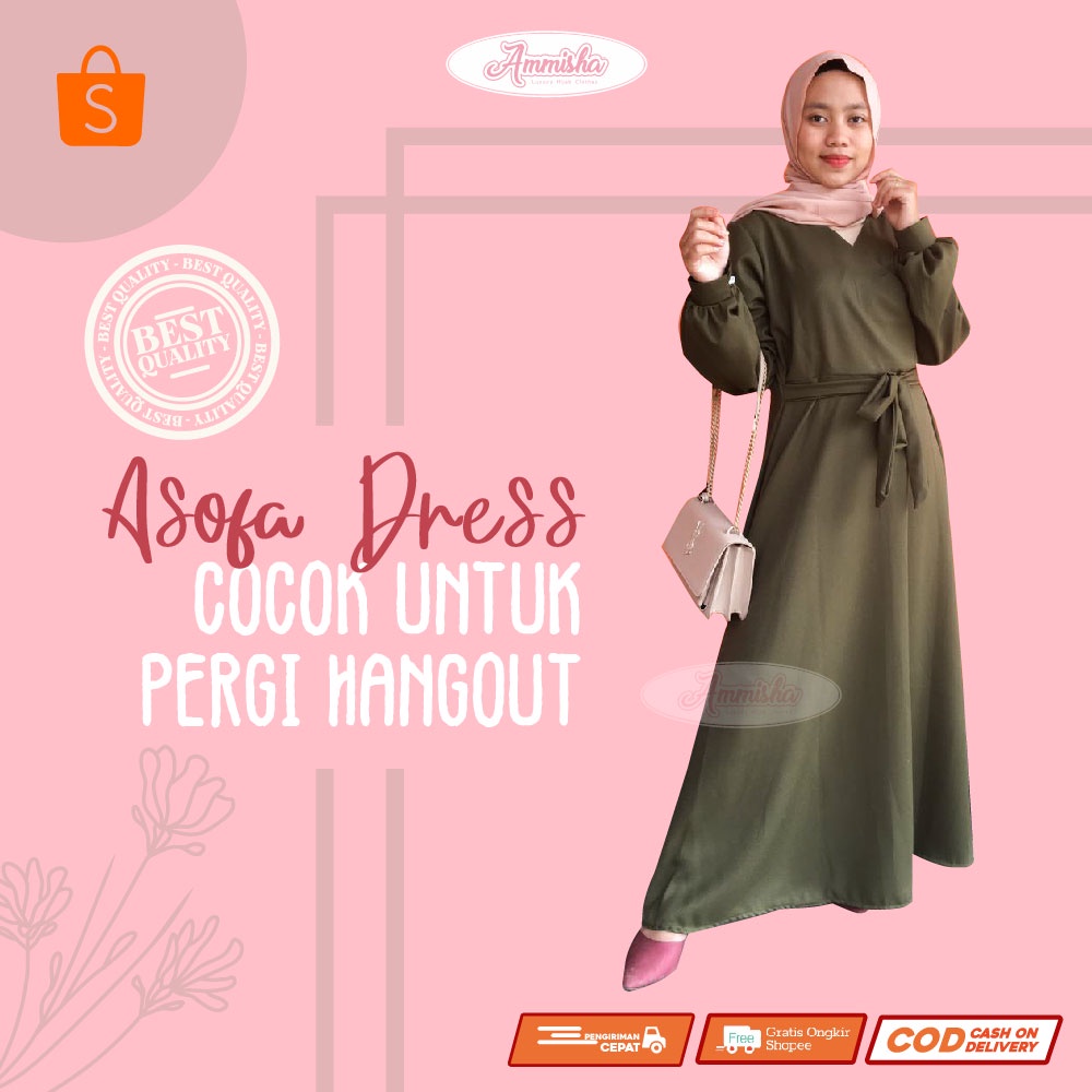[ COD ] Asofa Dress S M L XL | Fashion Muslim Gamis Lebaran 2021 | Tangan Balon Kekinian |Ied Series