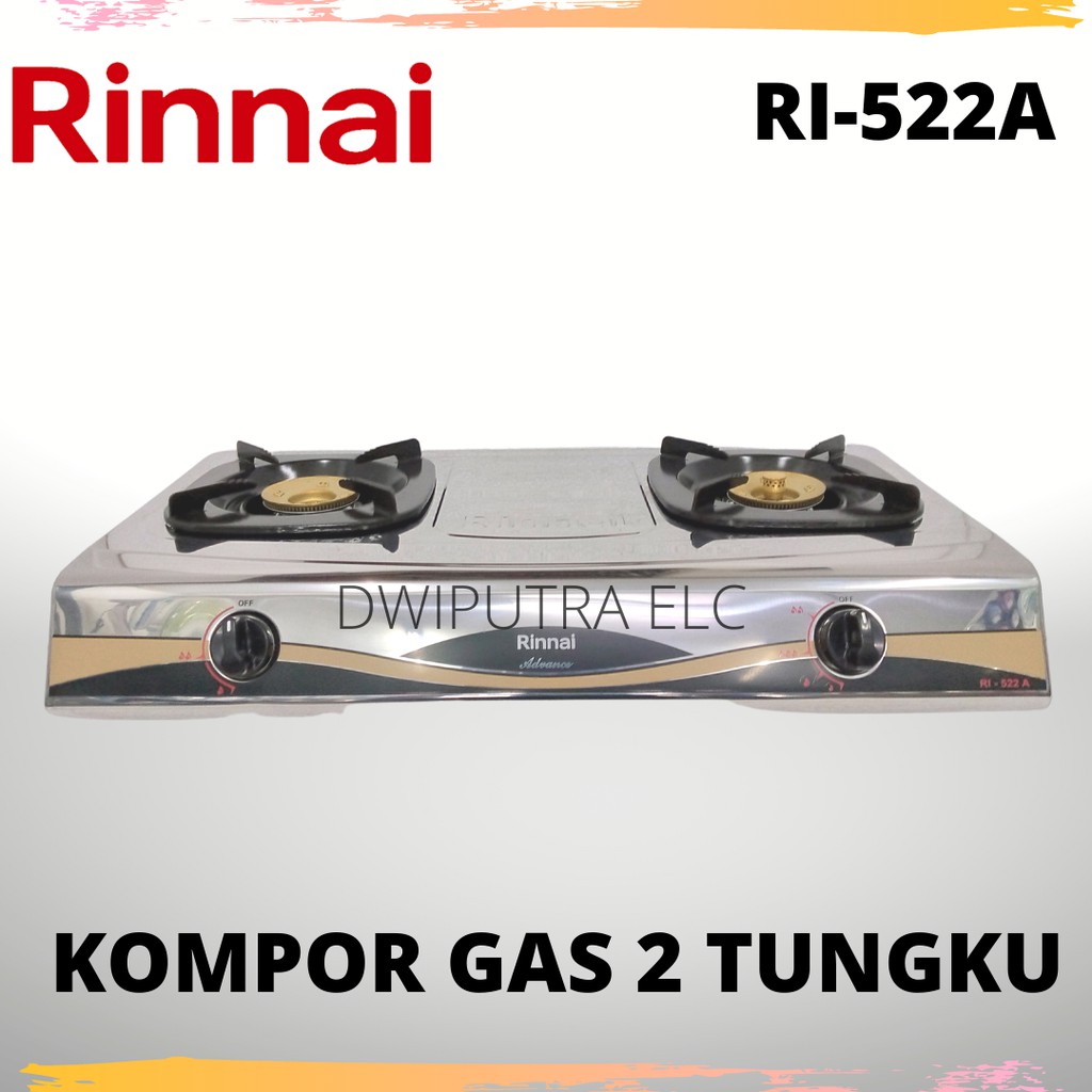 KOMPOR GAS RINNAI 2 TUNGKU RI522A RI 522 A STAINLESS STELL API LILIN