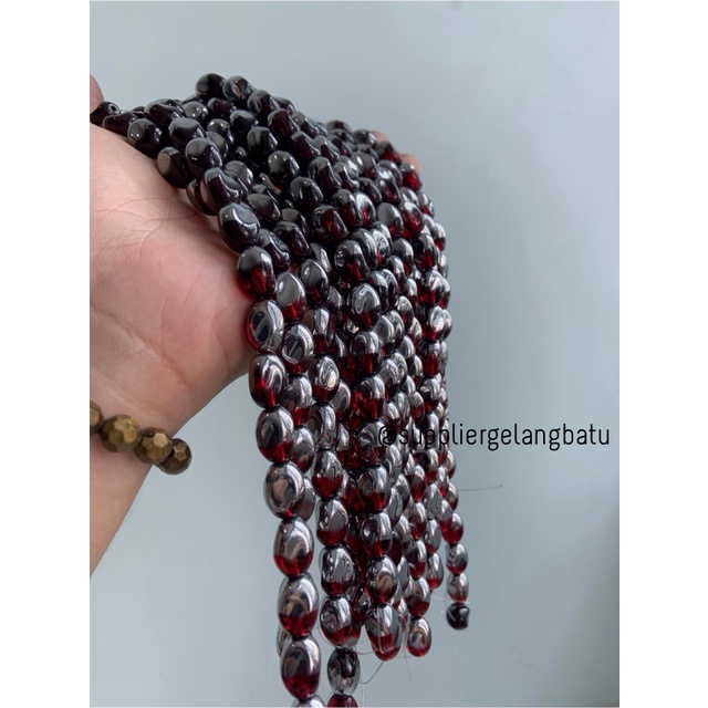 kristal CEKO KACANG SILVER RED 10mm MERAH perak oval cutting string