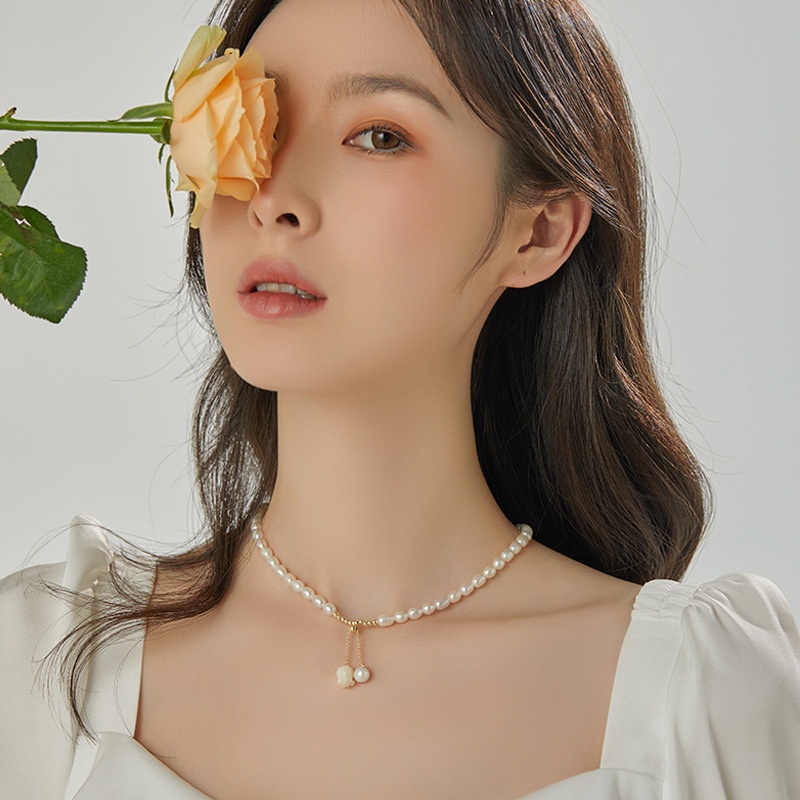 Kalung Gelang Manik-Manik Mutiara Desain Bunga Anggrek Lily Warna Permen Untuk Wanita