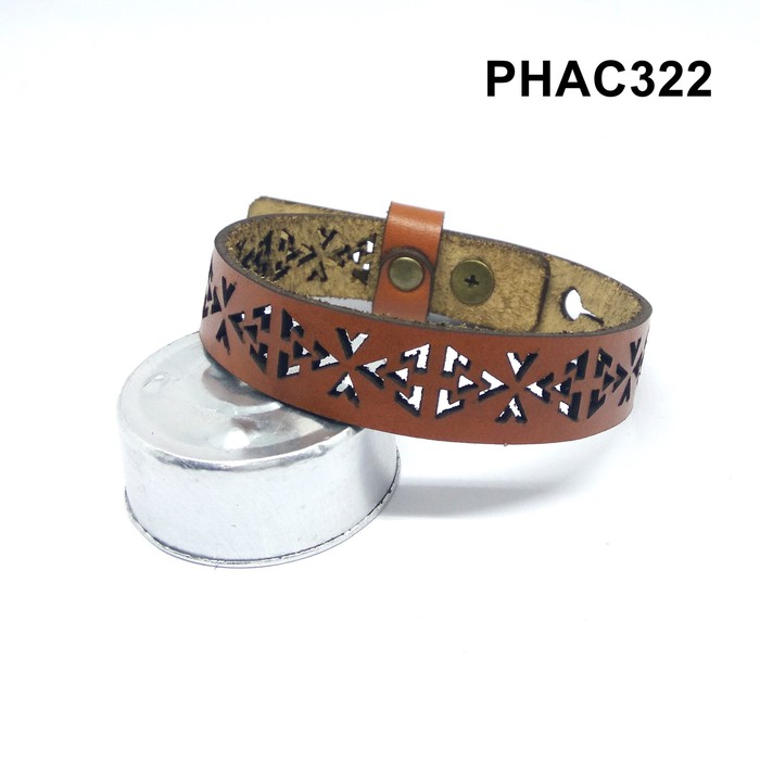 Gelang laser kulit asli motif etnik bracelet warna tan PHAC322