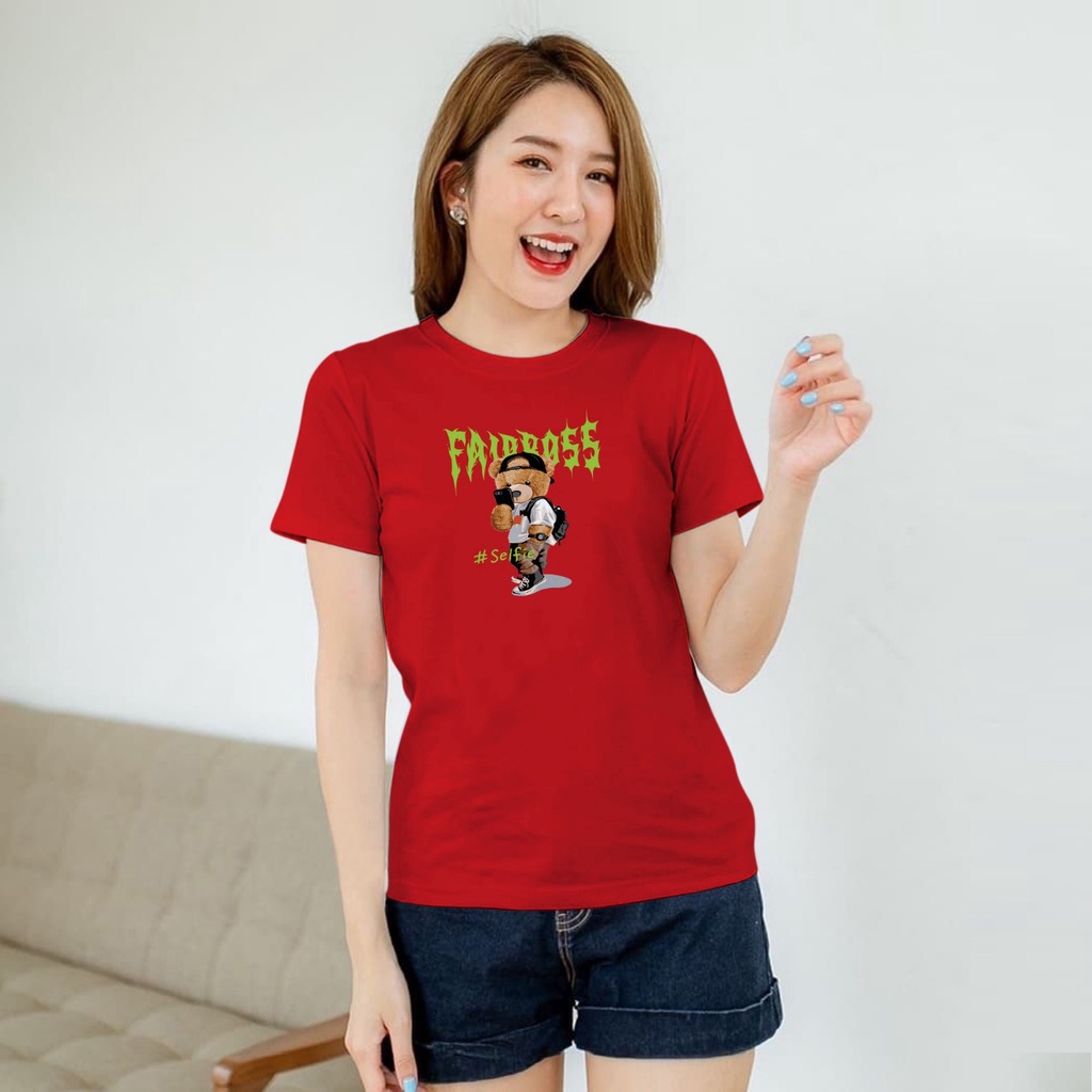 ISANNY SIZE.S M L XL XXL 2209-00037 / KAOS OBLONG / KAOS CEWEK / ATASAN WANITA / BEAR SELFIE / READY STOCK