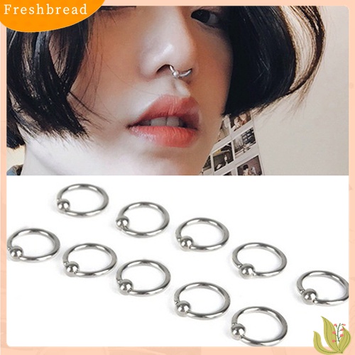 [Fresh] 2Pcs Cincin Tindik Tubuh / Hidung Bahan Stainless Steel Warna Silver untuk Pria / Wanita