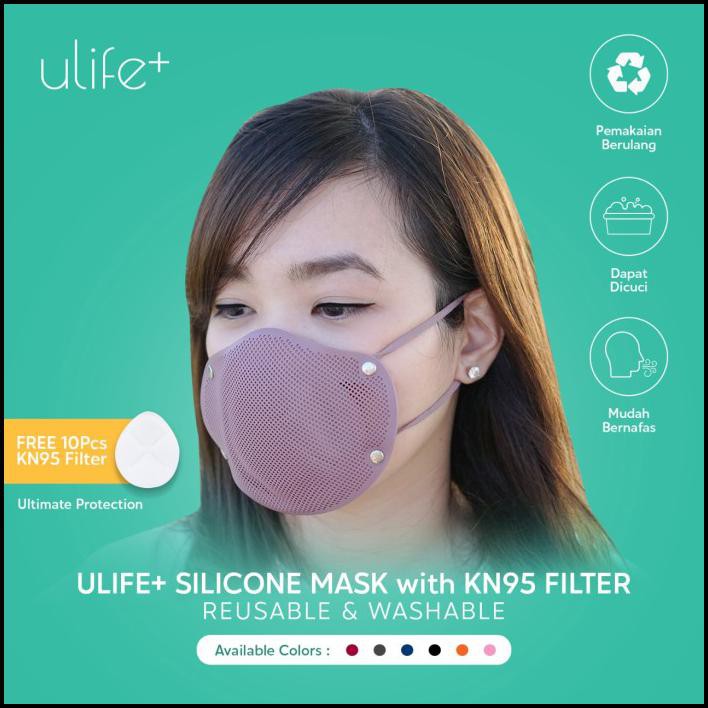Ulife+ Masker Kn95 Silikon Reusable Washable Dewasa & Anak Anti Virus - Dewasa, Ungu