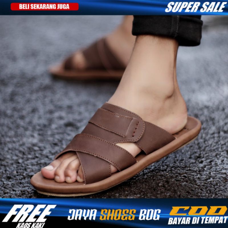 BUILD|Sandal Casual Selop Pria Kulit Asli Original Fashion Trendy Laki Laki