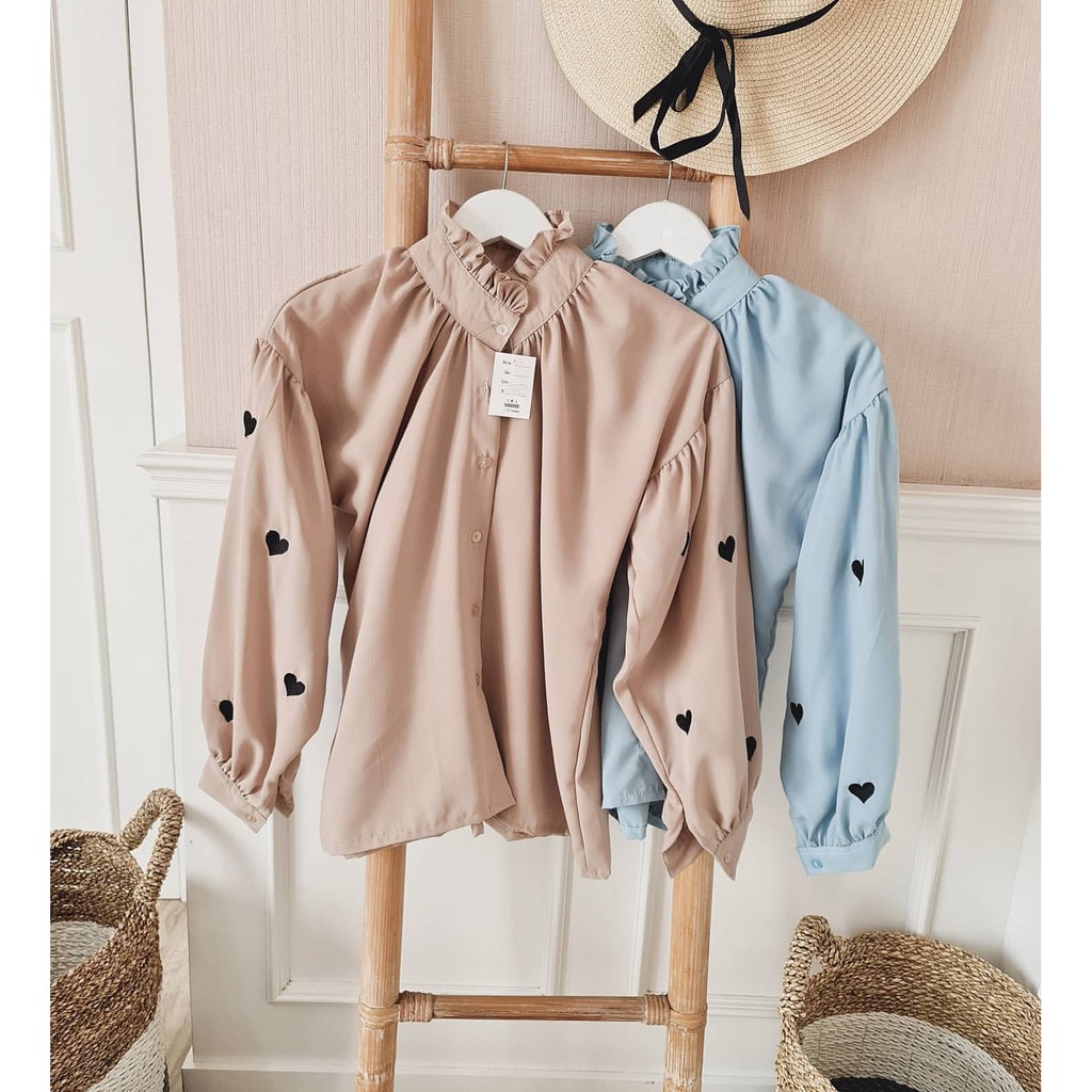 SWEETHEART SHIRT - Atasan Kemeja Wanita - Blouse Wanita Lengan Bordir - Fashion Remaja-2